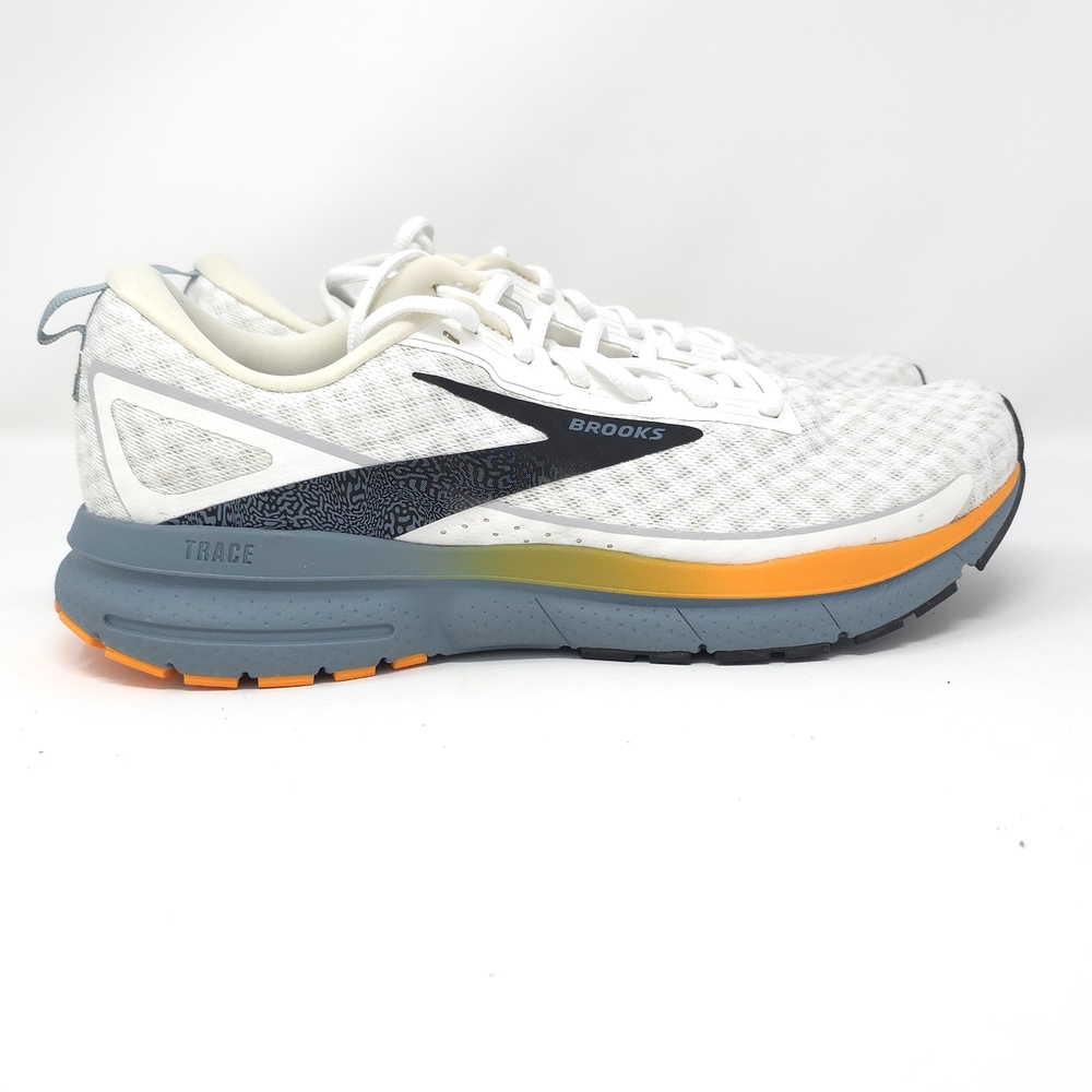 Brooks Trace 3 White/Orange/Goblin Blue Neutral Running Shoes - Picture 3 of 10